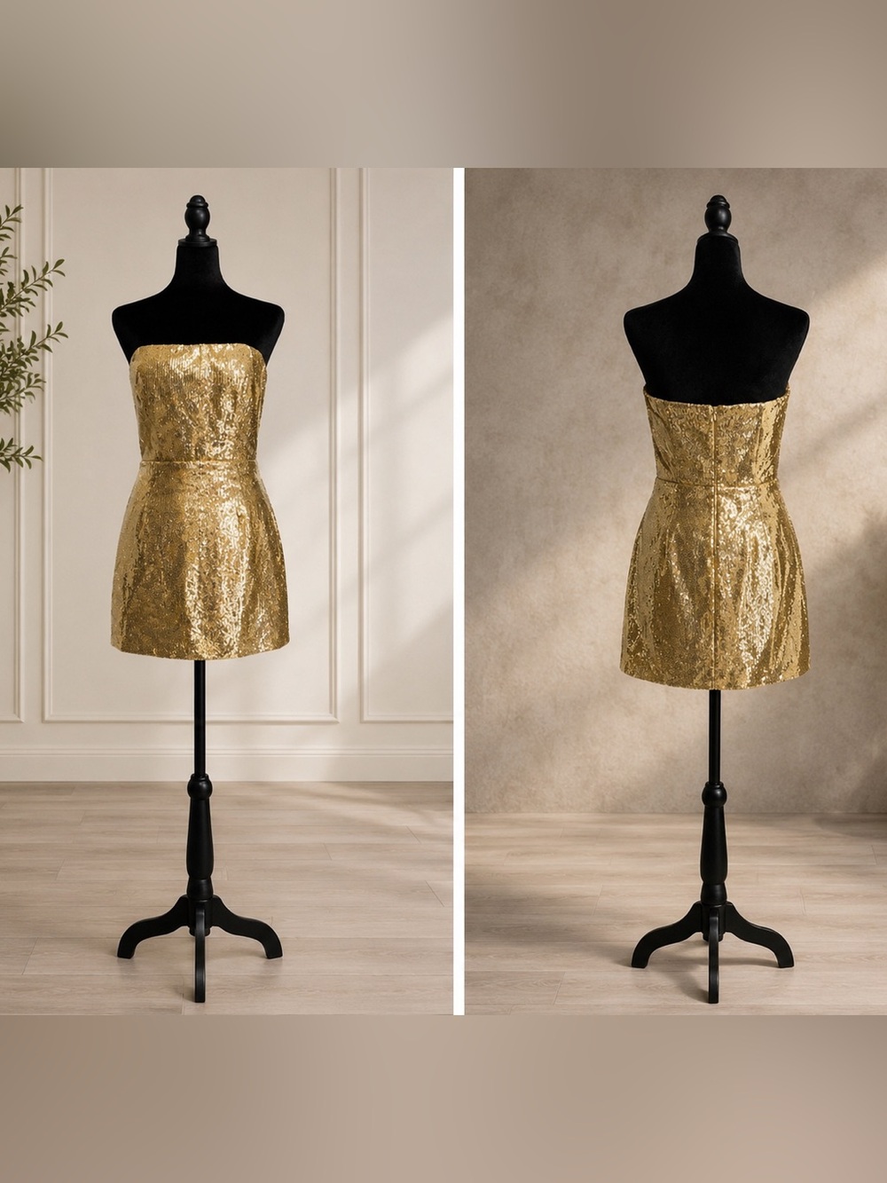 Lulus Pristine Dazzle Gold Sequin Strapless Mini Dress Holiday NYE Party